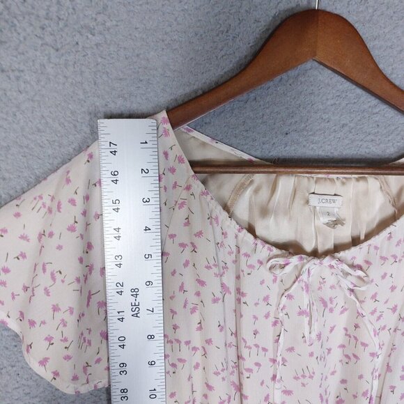 J.Crew A-line Dress Women's 2 Ivory Floral 100% Silk Short Sleeve Mini Cottage - Picture 2 of 14